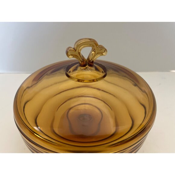 Clear Dark Amber Pedestal Covered Compote Candy Dish 6” Extra Nice - Picture 2 of 11